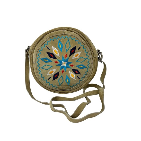 Toms Embroidered Crossbody Bag Souks Canteen Suede Embroidery Purse Oatmeal 8" - Picture 2 of 12